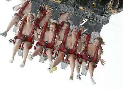 These are students riding the'Nemesis Inferno' rollercoaster at Thorpe 